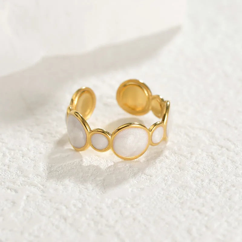 Adjustable stainless steel geometric ring with electroplated finish for women
