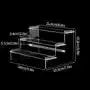 Transparent acrylic cosmetics storage rack with detachable shelves, displaying perfume bottles and small accessories