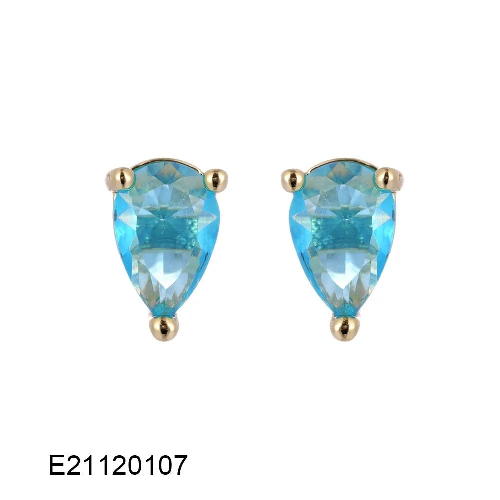 Gold-plated drop earrings with colourful zircon stones in pear shape