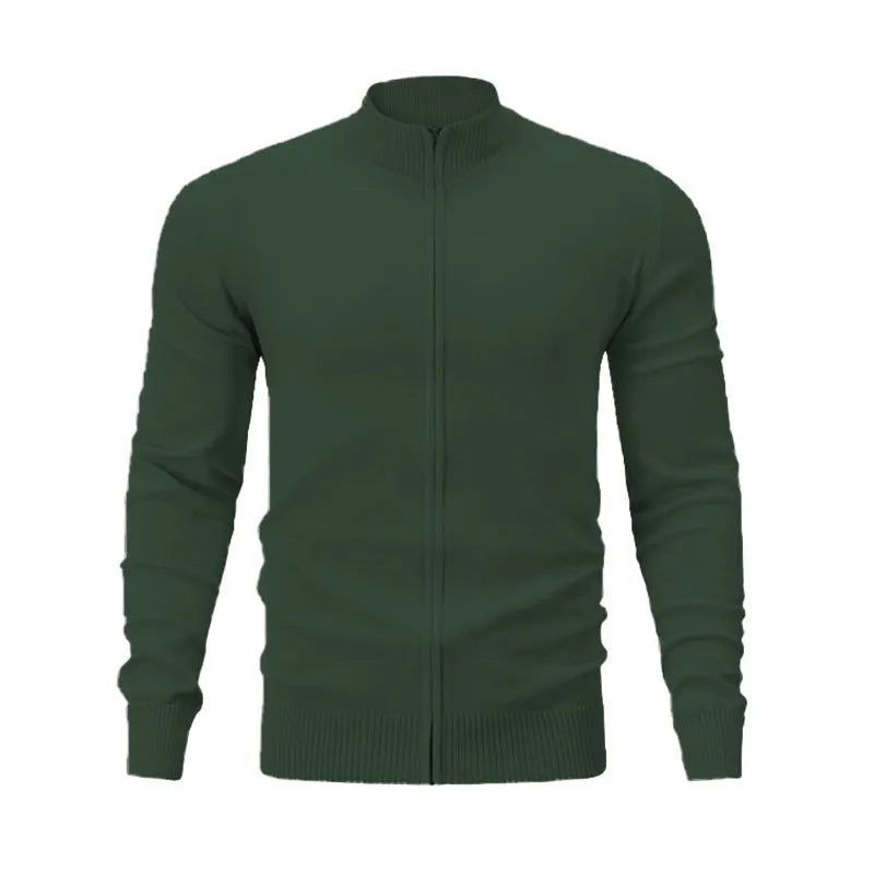 Stand collar zip-up casual sweater in cotton fabric, loose fit cardigan style