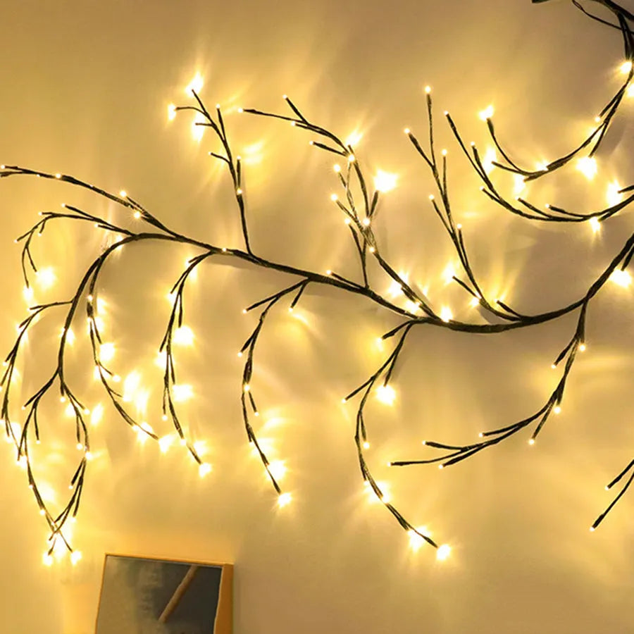 Flexible LED willow vine branch lights with warm white LEDs and birch texture for Christmas garland decoration