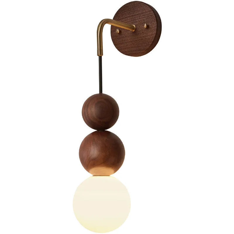 Wood and copper wall lamp with suspension wire and tricolour lighting, 10cm diameter 50cm height