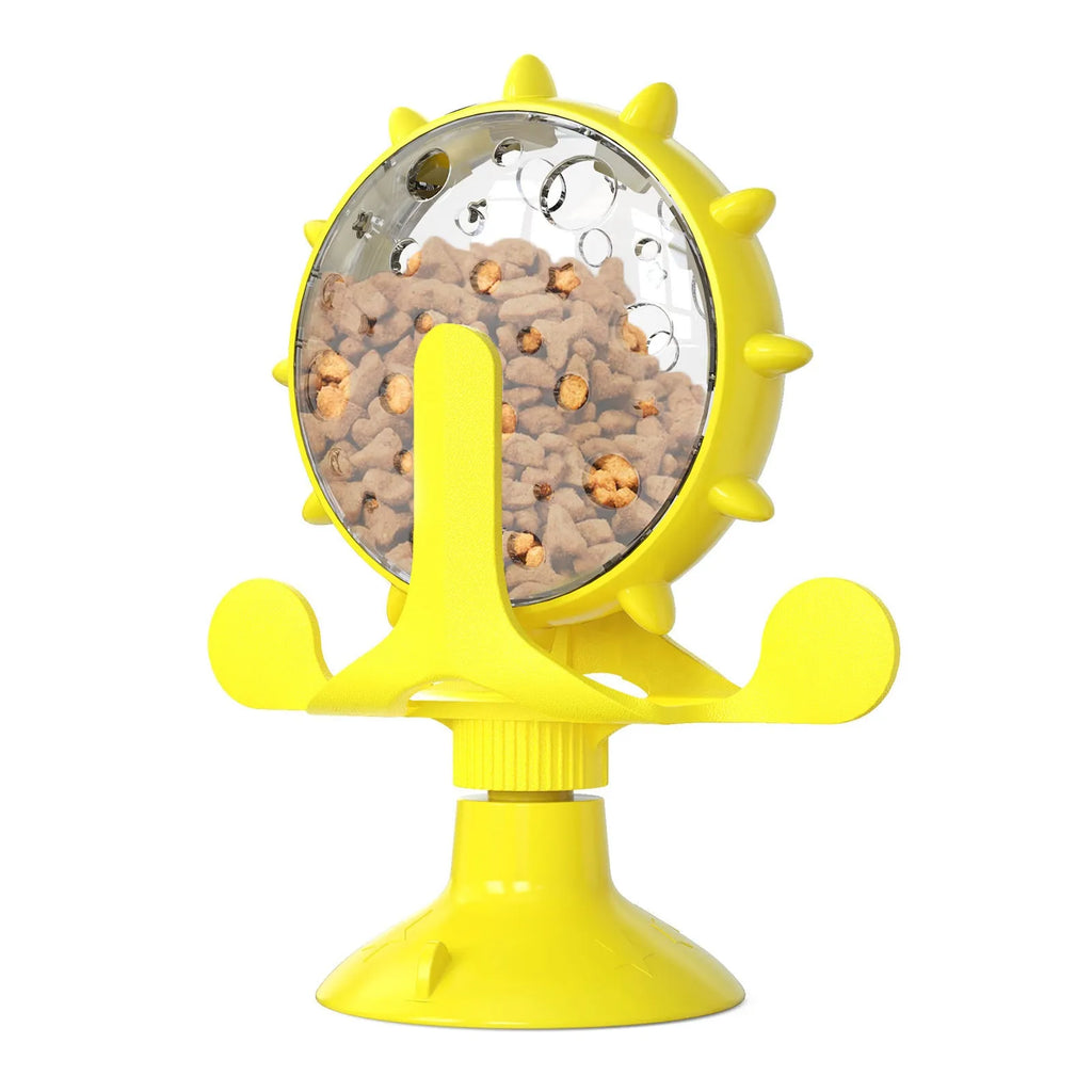 Interactive cat puzzle toy slow feeder with spinner and suction cup base in multiple colours