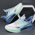 Men's low-top casual shoes in mesh with round toe and rubber sole, shown in black, blue, and grey-green colours.