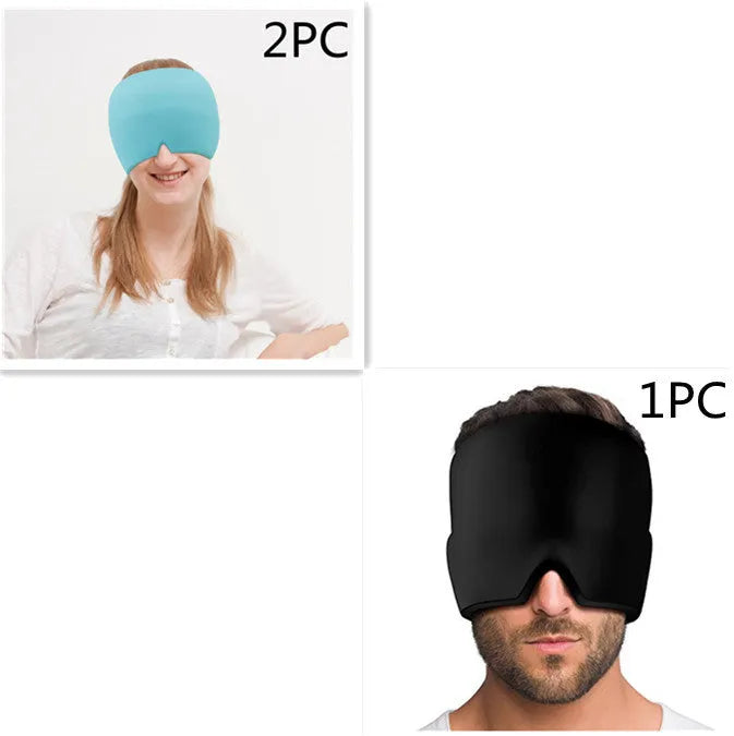 Black elastic gel cold compress eye mask for headache relief with measurements