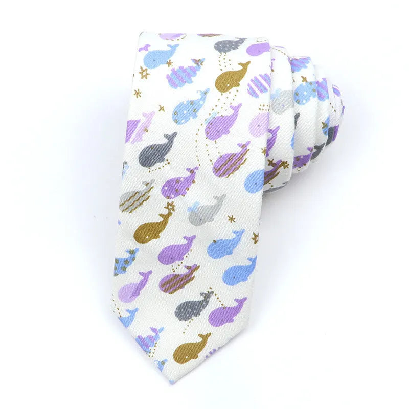 Korean style narrow cotton bow tie with cartoon pattern printing and adjustable neck strap
