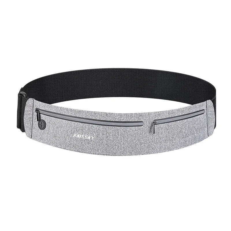 8-inch waterproof waist bag in camouflage crocodile, classic black, or heather grey, made from chinlon Lycra.