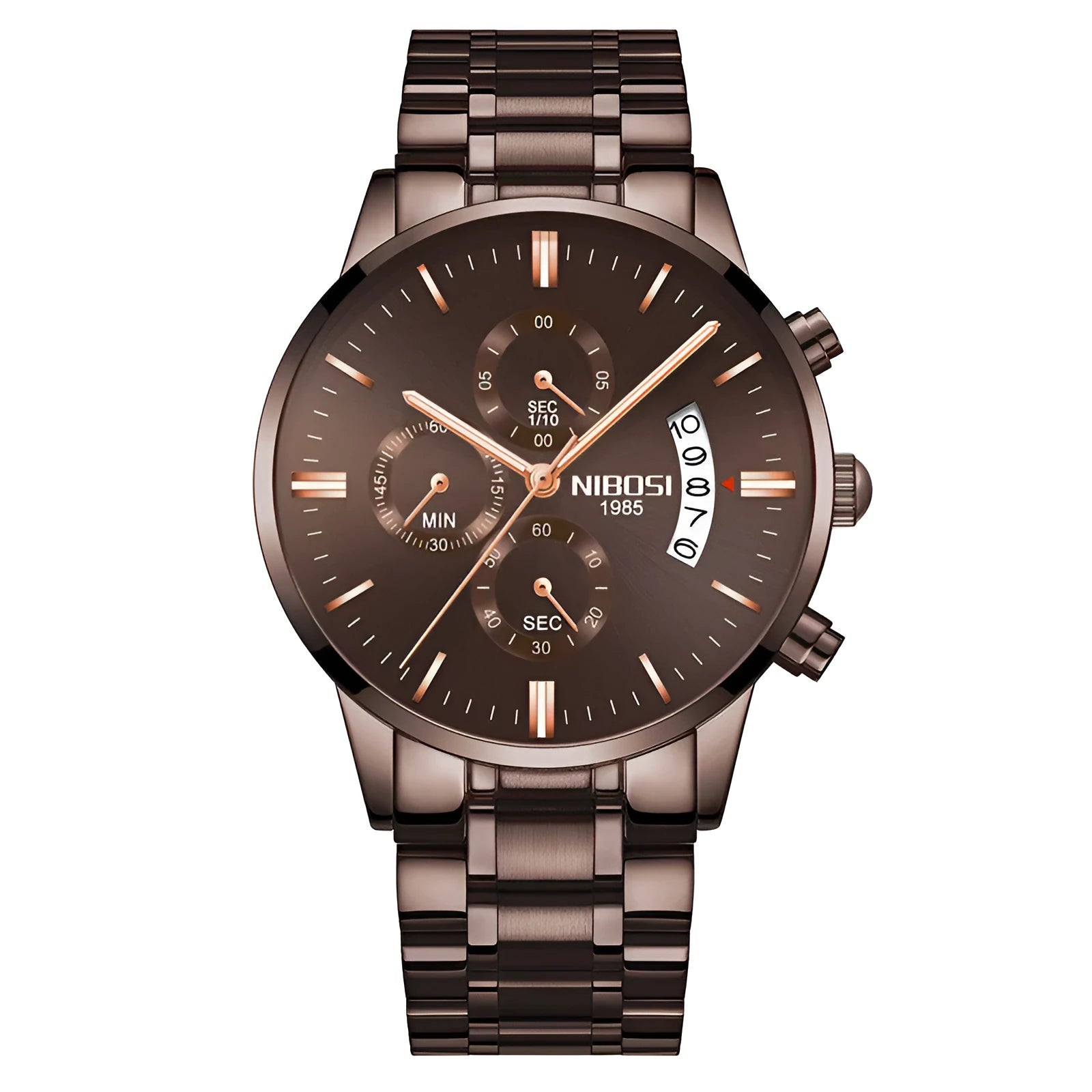 Men's watch with 43mm dial diameter, 11mm thickness, 22mm strap, quartz movement, stainless steel case