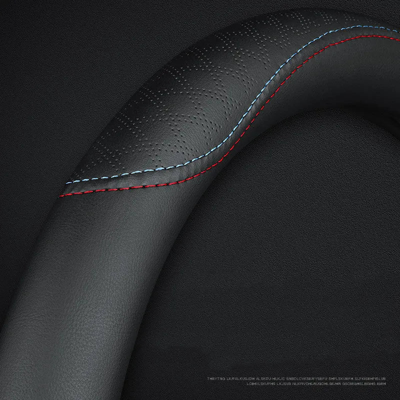 Black two-colour leather steering wheel cover with 38cm diameter for Suzuki vehicles