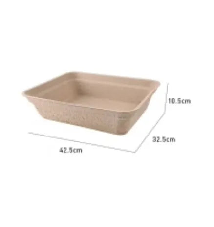 Brown biodegradable disposable cat litter box showing three available size options