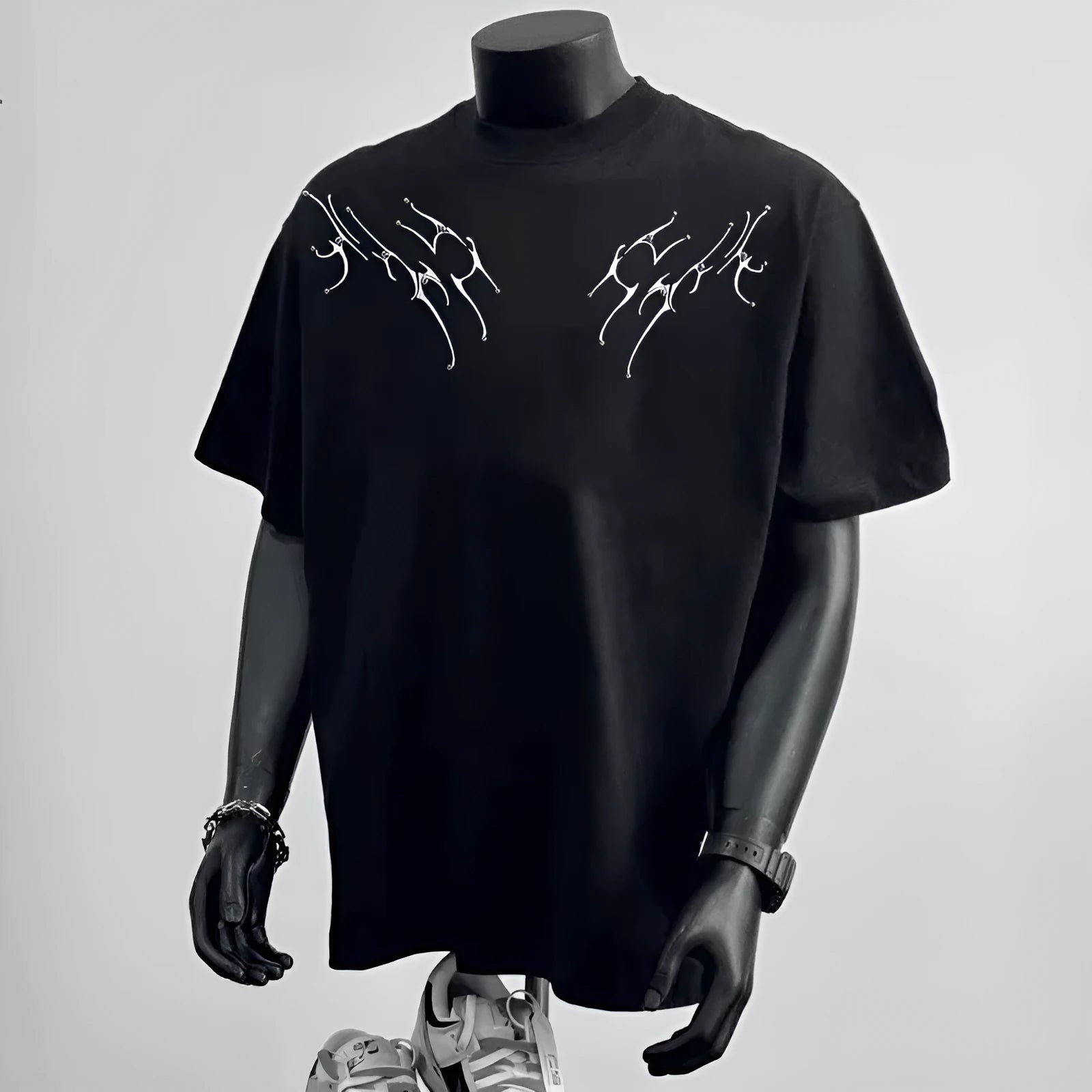 Men's black loose fit cotton printed short sleeve t-shirt showing front design