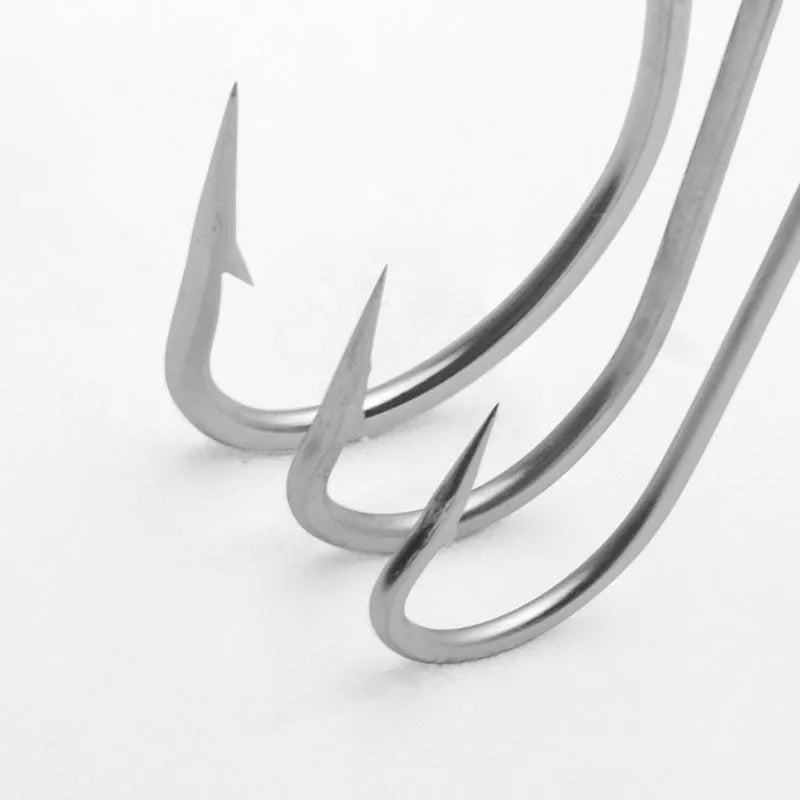Stainless steel sea fishing hooks in twelve specifications for ocean boat fishing in 10 or 20 piece packs