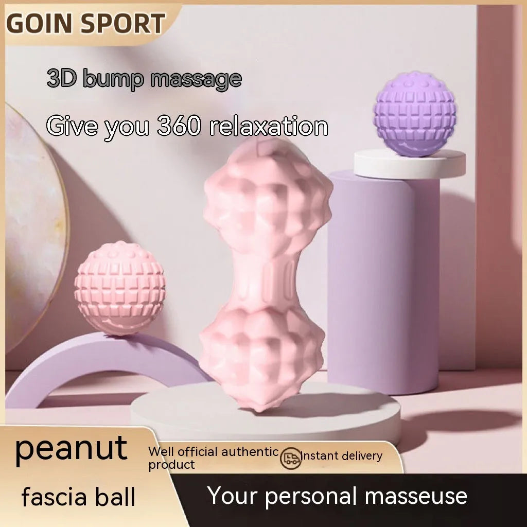 A 6cm diameter TPR foot massage ball shown in one of four colour options: pink, blue, green, or purple.