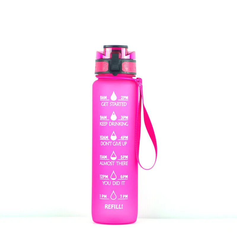 Transparent BPA-free Tritan sports water bottle 1000ml with infuser, clear design, kawaii style, 29.5cm height