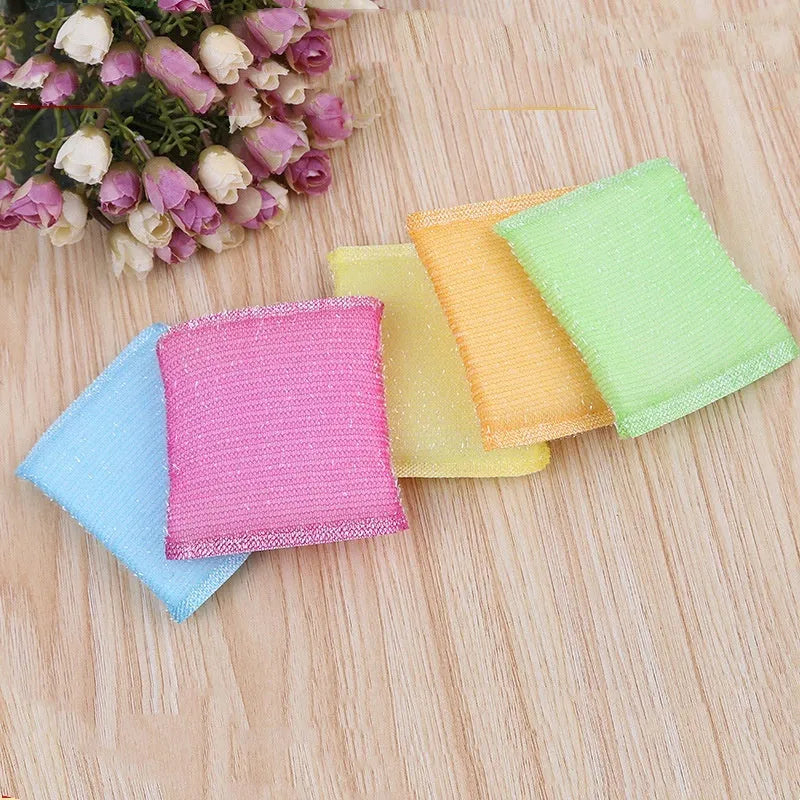 Macaron coloured pinstripe fabric sponge scrubbing mop for dishwashing measuring 12 by 8.5 centimetres
