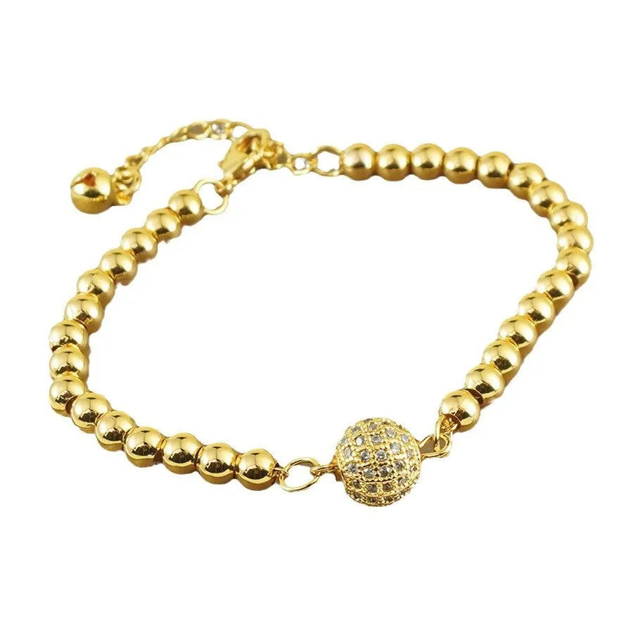 Women's copper bracelet with heart shape and single zircon ball, electroplated finish fashion jewellery