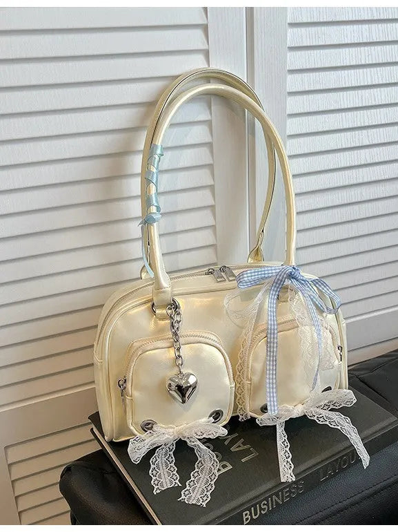 Women's large capacity PU shoulder bag in horizontal square shape with mobile phone pocket