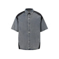 Retro washed denim short-sleeve jacket and trouser suit in black or blue set