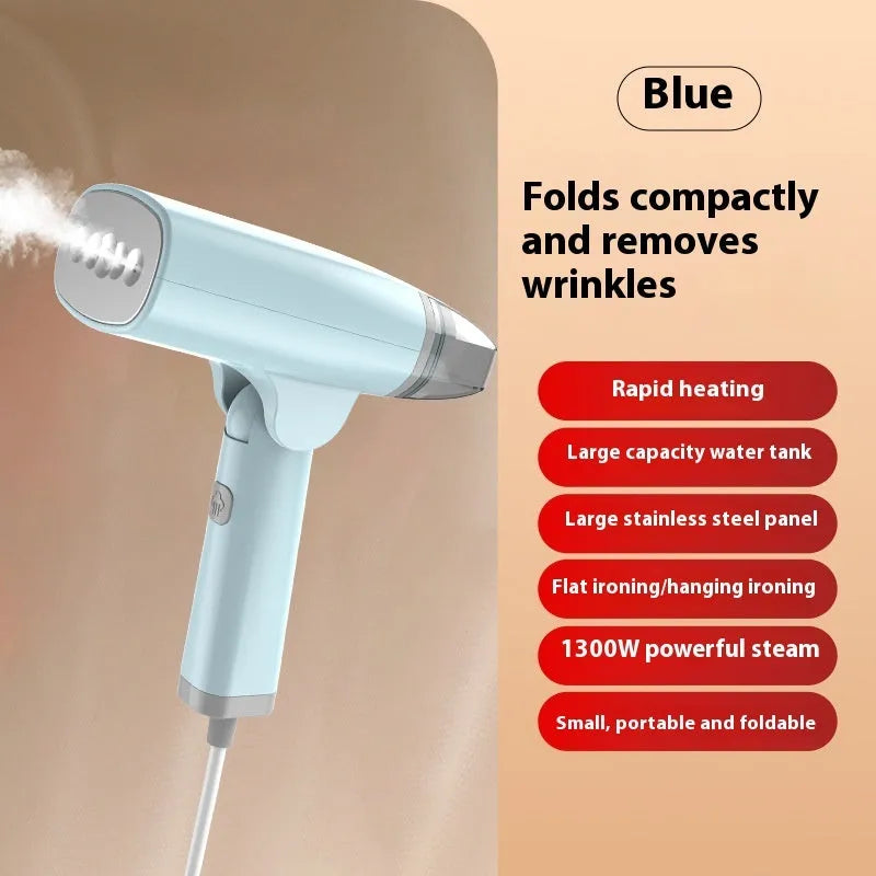 HB-668 handheld garment steamer in blue or white with mechanical controls and compact design