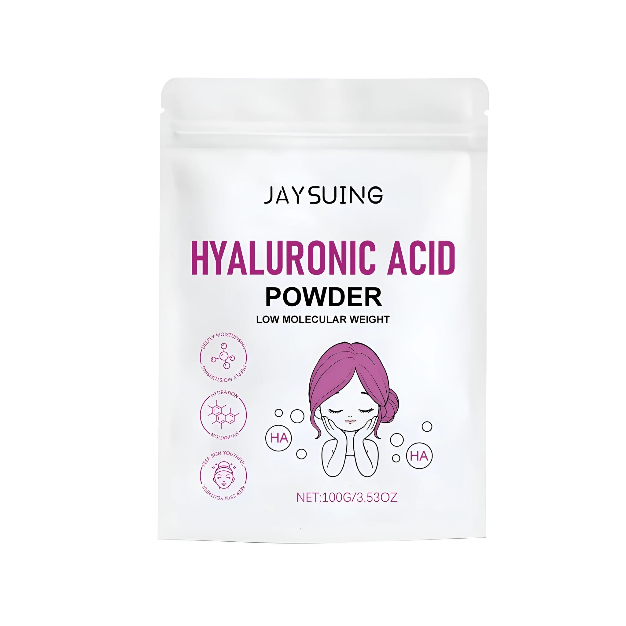 Hyaluronic acid powder in container with mask applicator for DIY face mask preparation