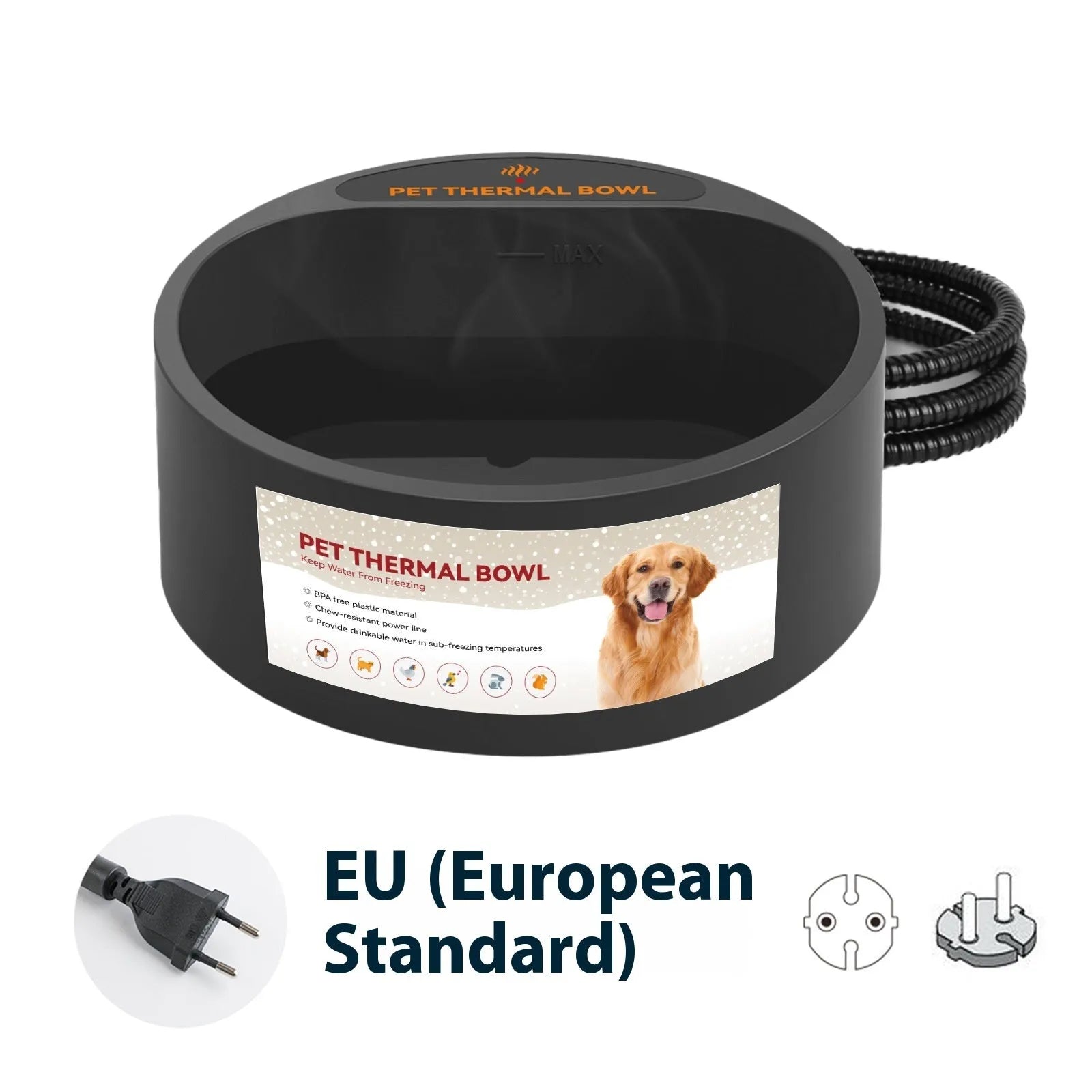 Black ABS plastic electric pet heating bowl with 2.2 litre capacity