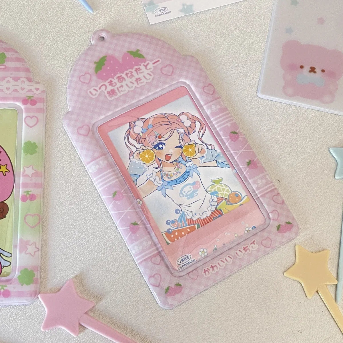 PVC cartoon meal card holder display pendant for 3-inch ID cards