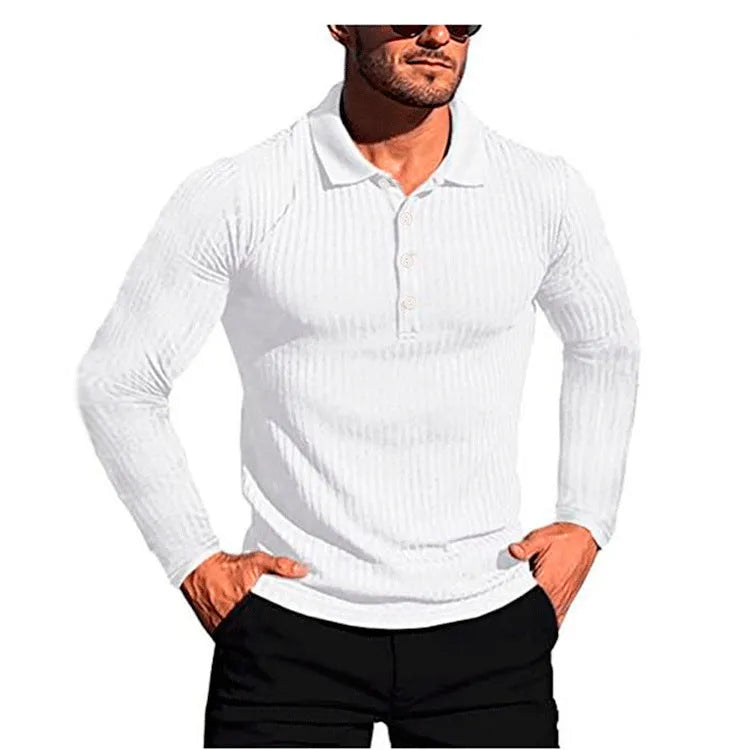 Man wearing a striped short-sleeve t-shirt in army green, showcasing the loose casual fit.