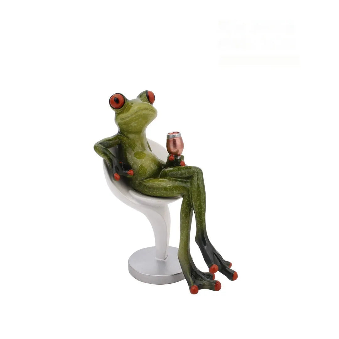 Pastoral style synthetic resin frog sculpture decoration for home interiors.