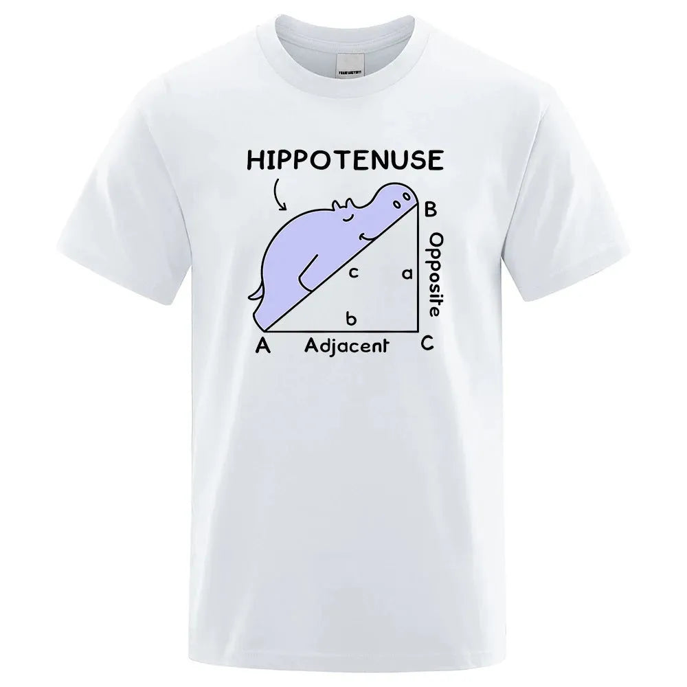 Loose fit cotton T-shirt featuring a humorous Hippotenuse Opposite Adjacent printed design.