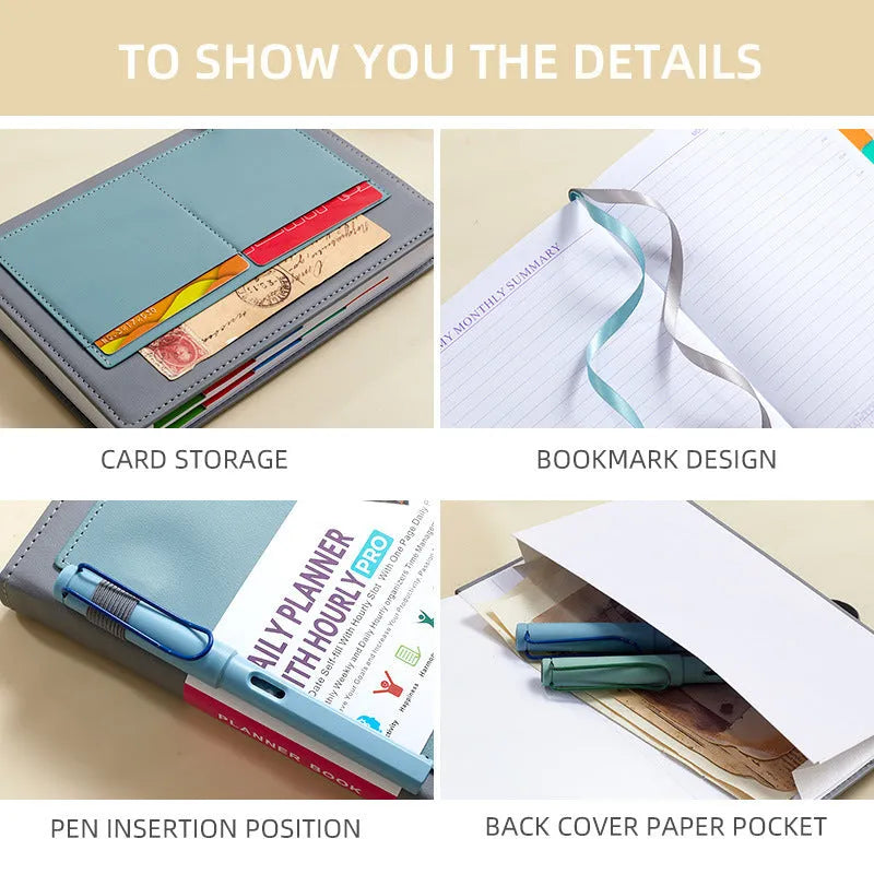 PU cover no-date notebook with thread binding showing 200 sheets of wood-free paper