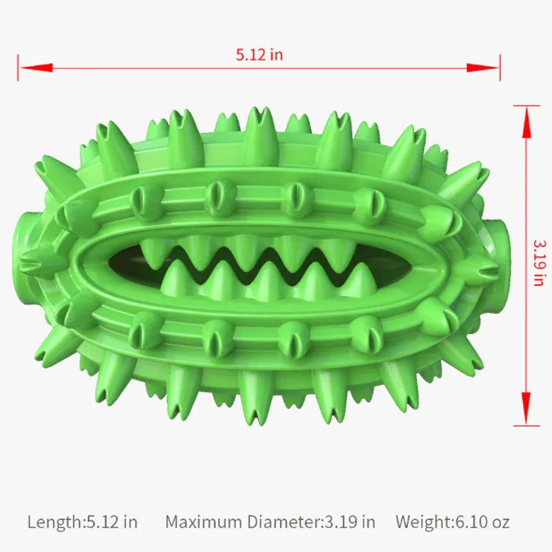 Green cactus-shaped dog toothbrush chew toy for medium to large breed dental cleaning