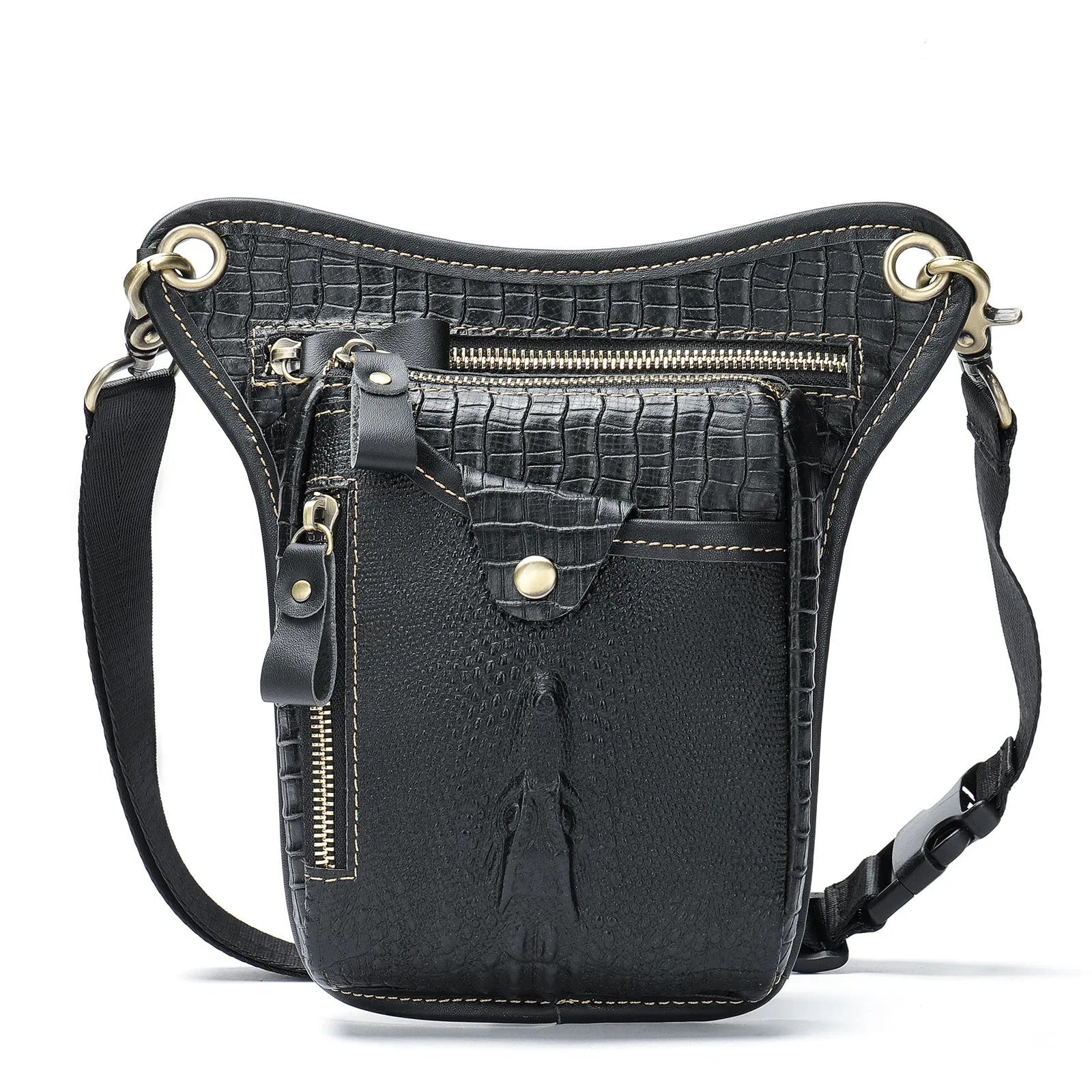 Men's brown crazy horse leather retro satchel bag with a shoulder strap.