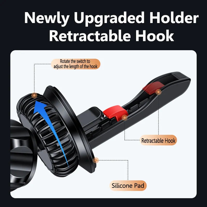 Magnetic mobile phone holder for car air vent mounting in black or silver colour