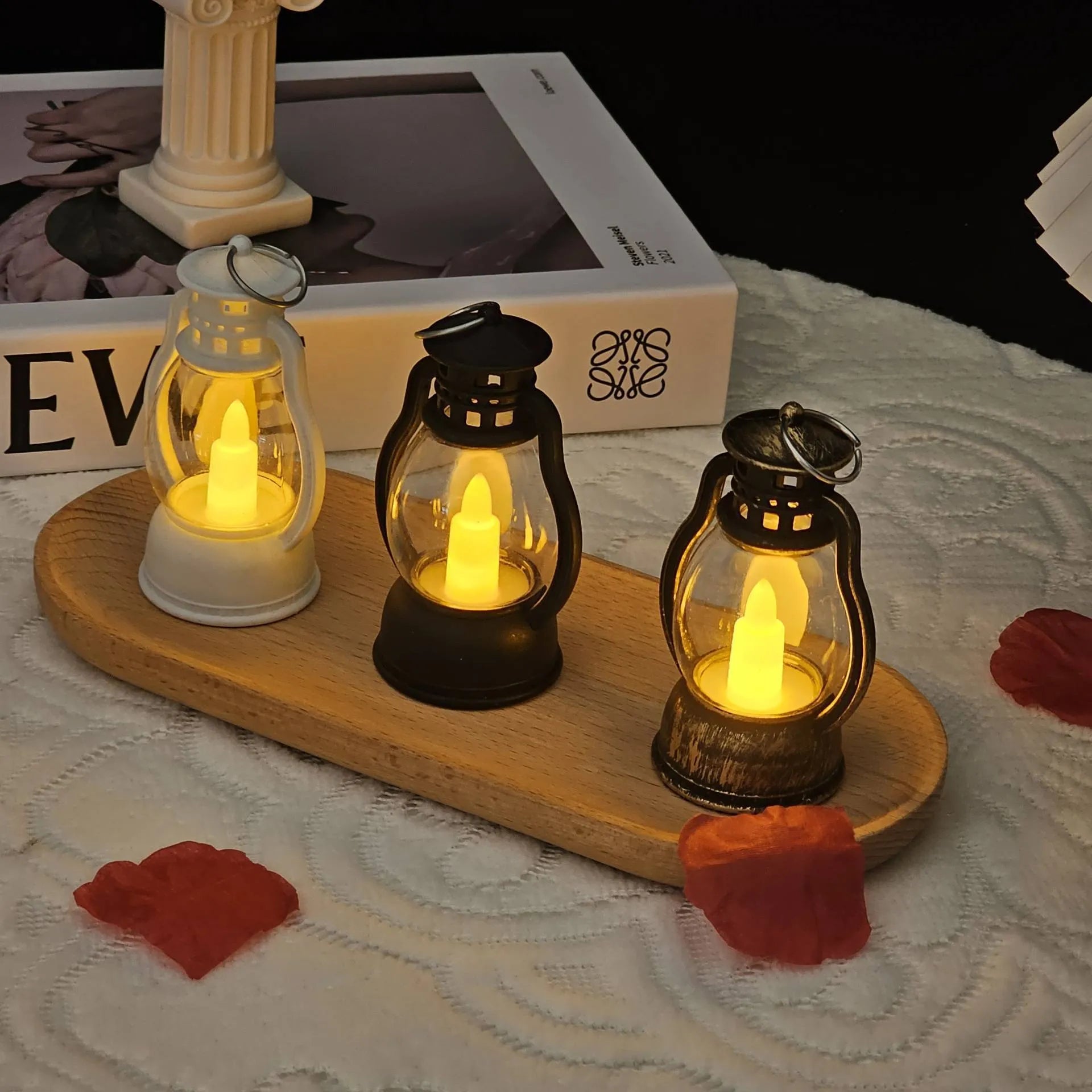 Creative electronic candle craft barn lantern layout decoration in black PP material for bar hotel use