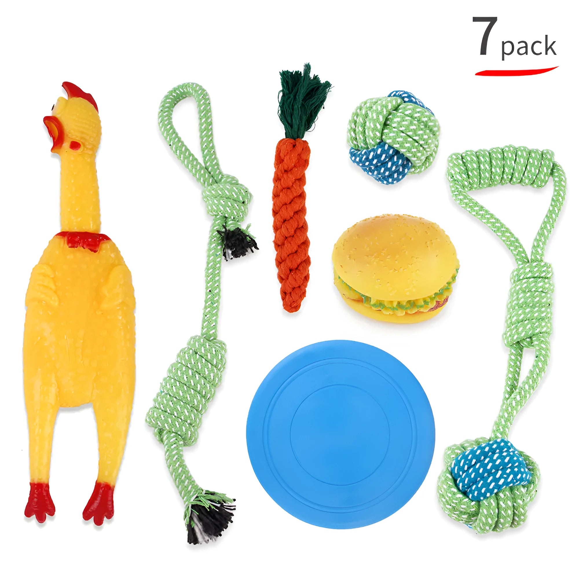 Interactive plush pet toy set for dogs with sounding features, seven-piece or eight-piece options