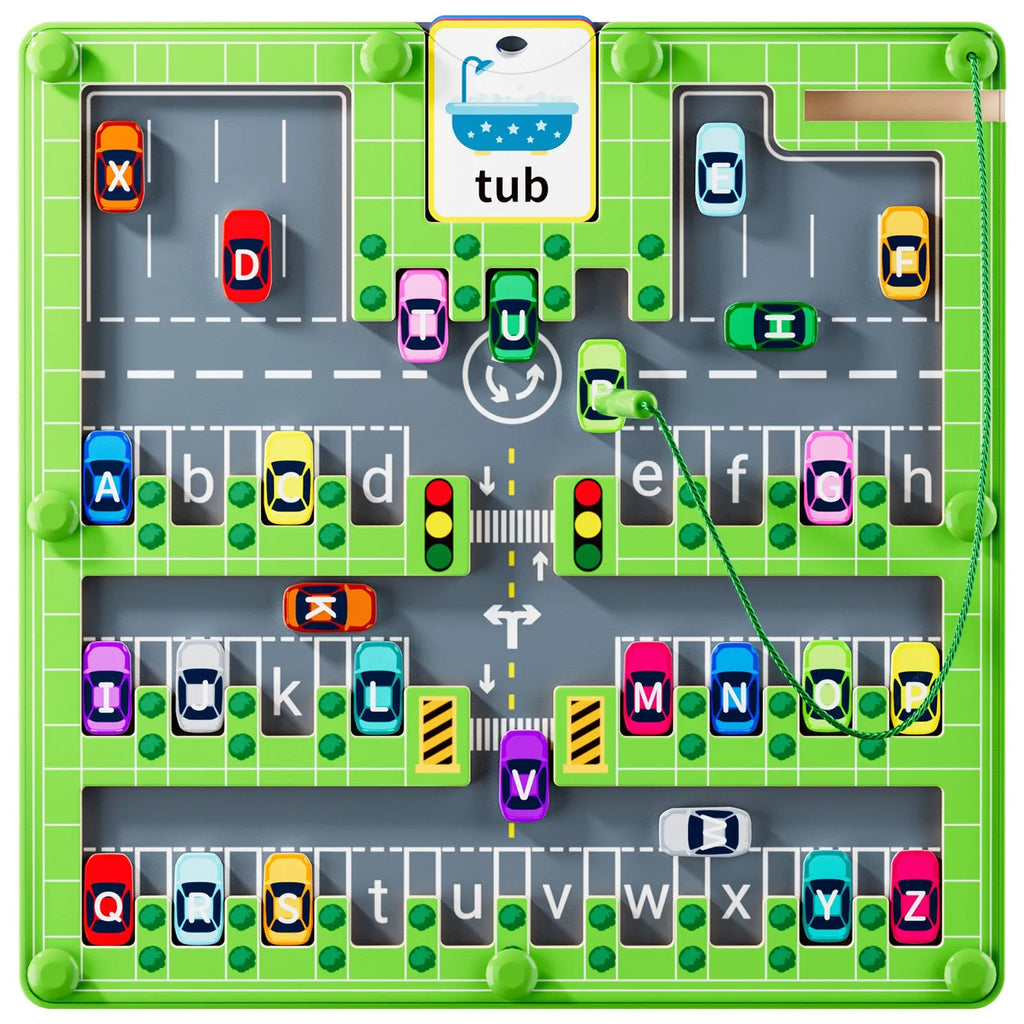 Wooden parking lot magnetic letter pen maze toy for children aged 4-6 years on a white background