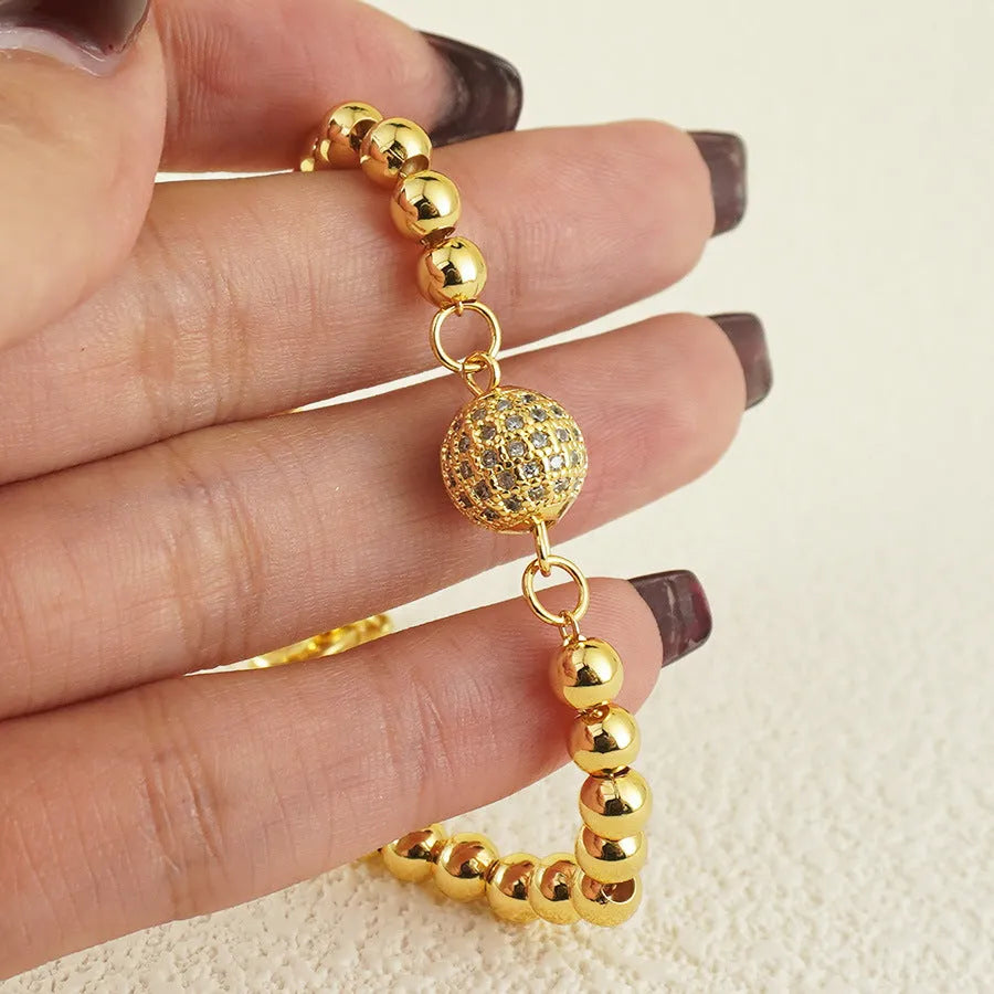 Women's copper bracelet with heart shape and single zircon ball, electroplated finish fashion jewellery