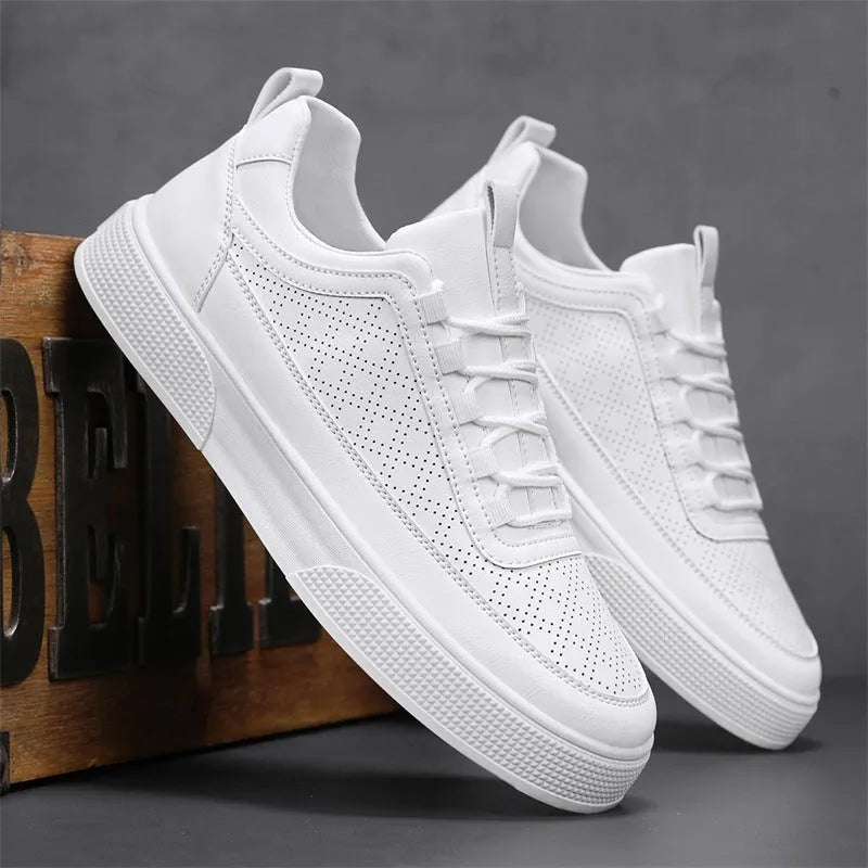 White and white khaki casual board shoes with thick bottom and lace-up closure