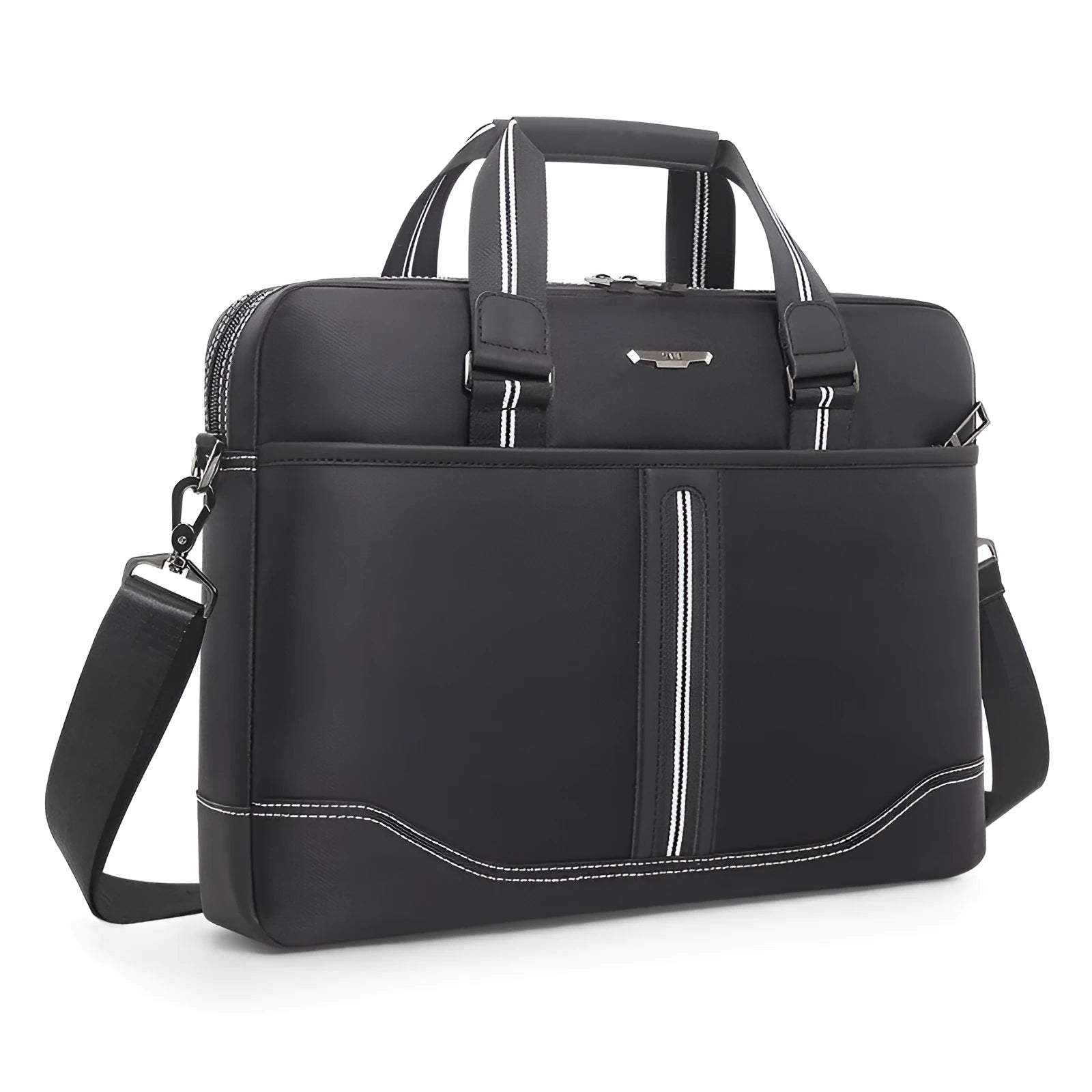 Men's black Oxford cloth large capacity laptop bag with a soft handle for business travel