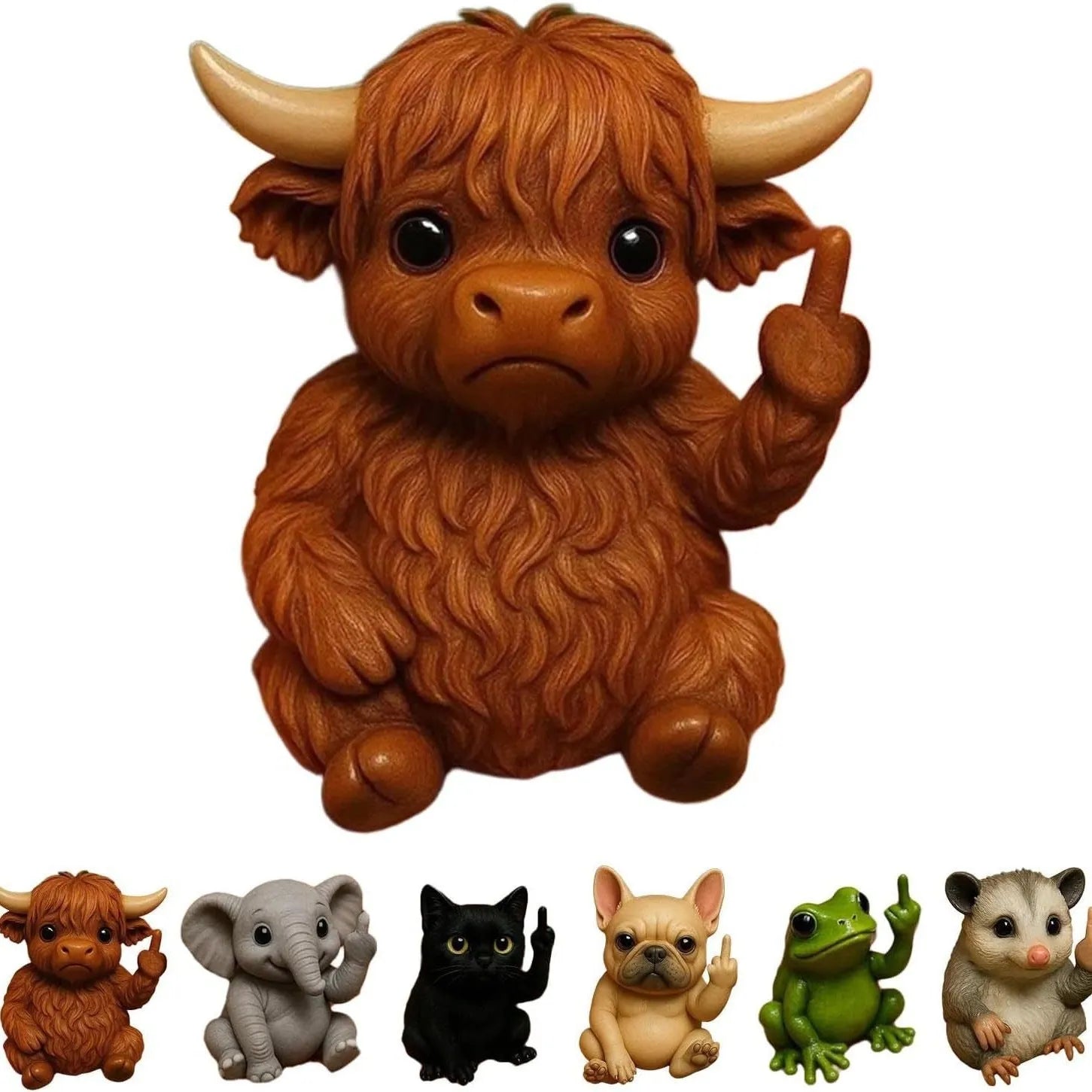 Mini resin animal vertical middle finger doll ornament in chosen animal design