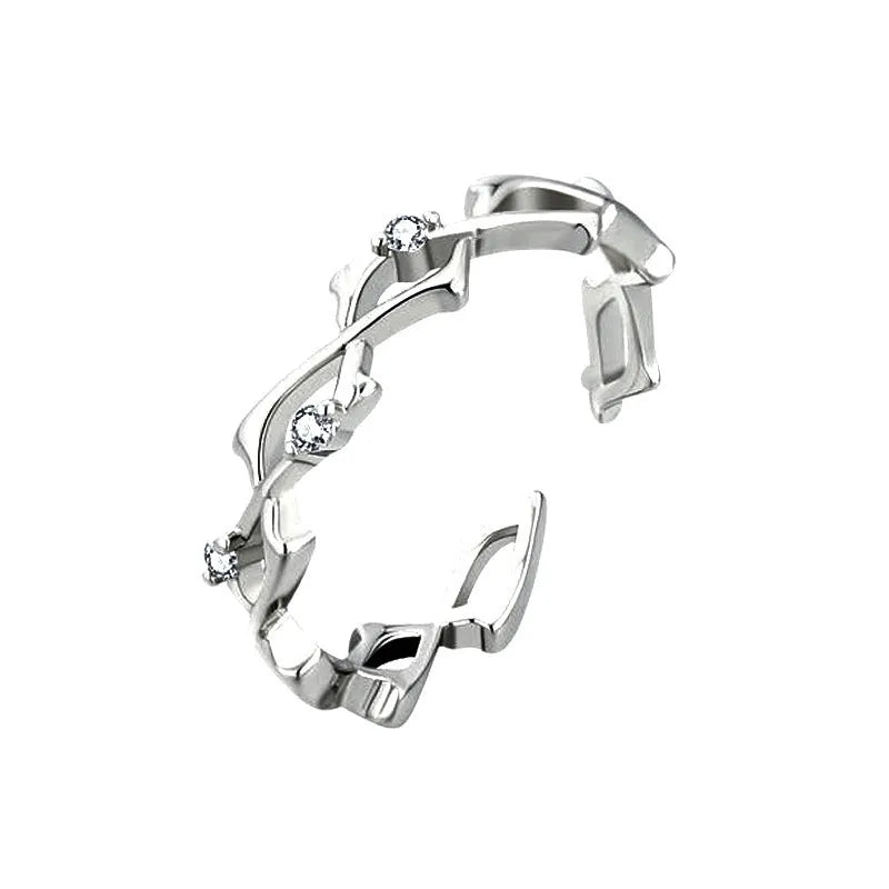Inlaid zirconium thorns light luxury ring on index finger, rose gold copper, adjustable opening