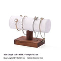 Walnut bracelet display stand with solid wood frame and beige velvet cushion