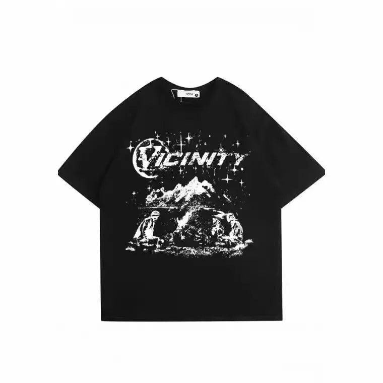 Men's hip hop print T-shirt in retro style, polyester fibre, colour option TKL472, front view