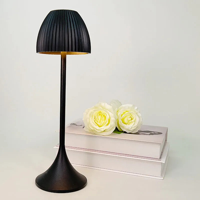 INS pattern dimmable night lamp with thin round base in black or white colour options