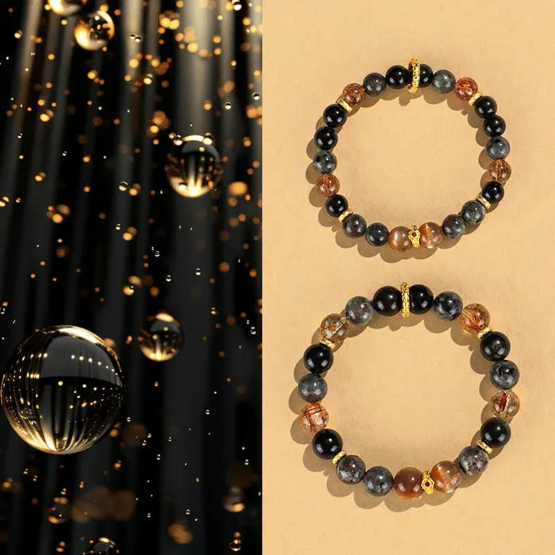Handmade black sunstone flame stone Wukong couple bracelet for unisex wear