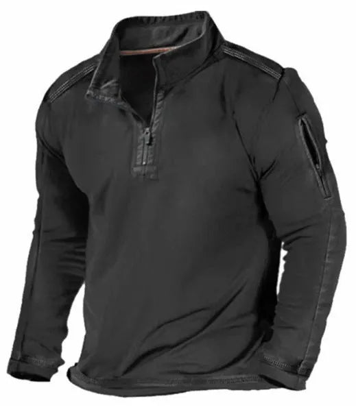 Men's zipped collar long-sleeved polyester sweater in multiple colour options