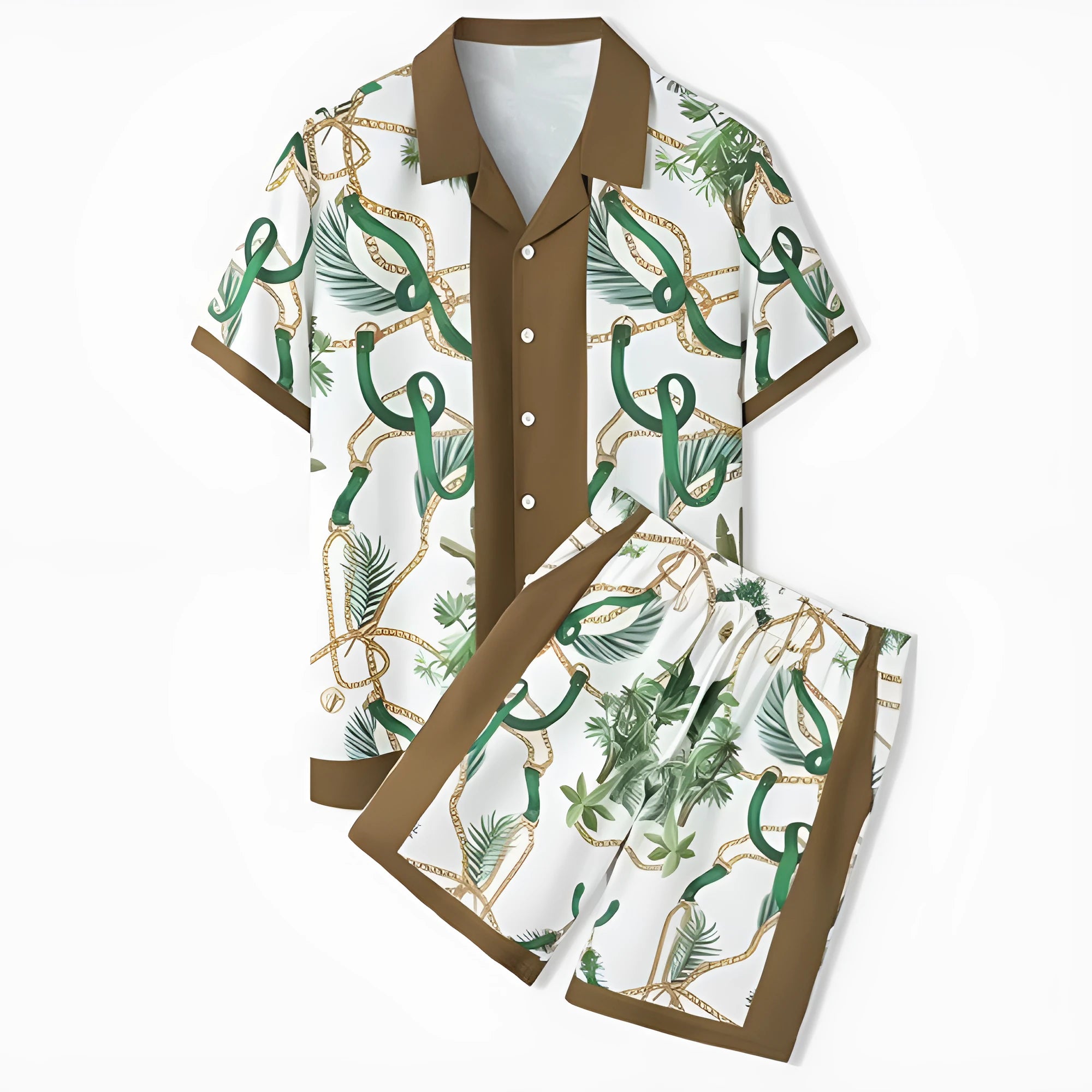 Plaid patterned beach shirt and trousers outfit set for men and women in polyester fabric
