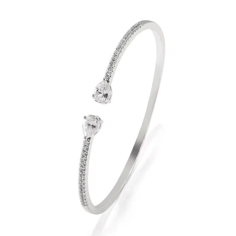 Multi-zircon personalised copper bracelet with inlaid crystal gemstones in white or blue colour