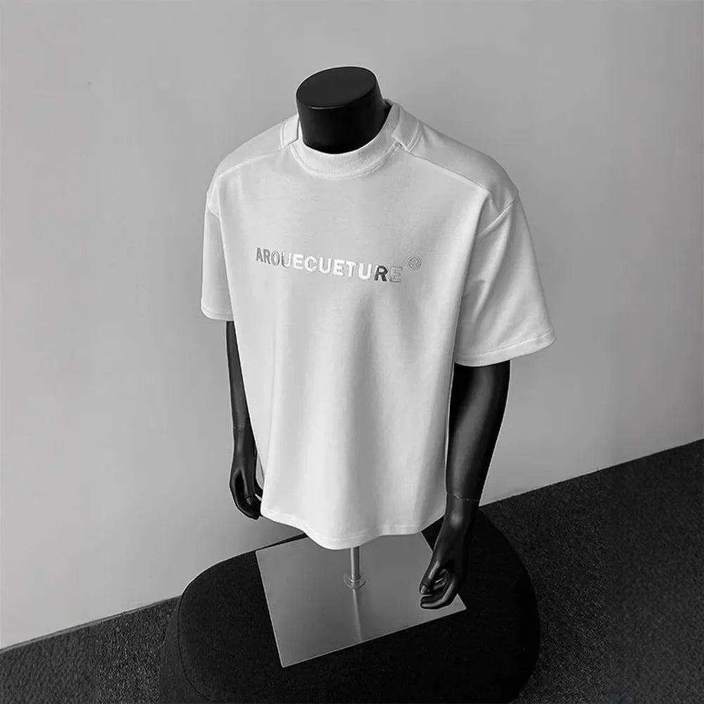 Men's cotton short sleeve t-shirt with letter pattern in loose fit pullover style