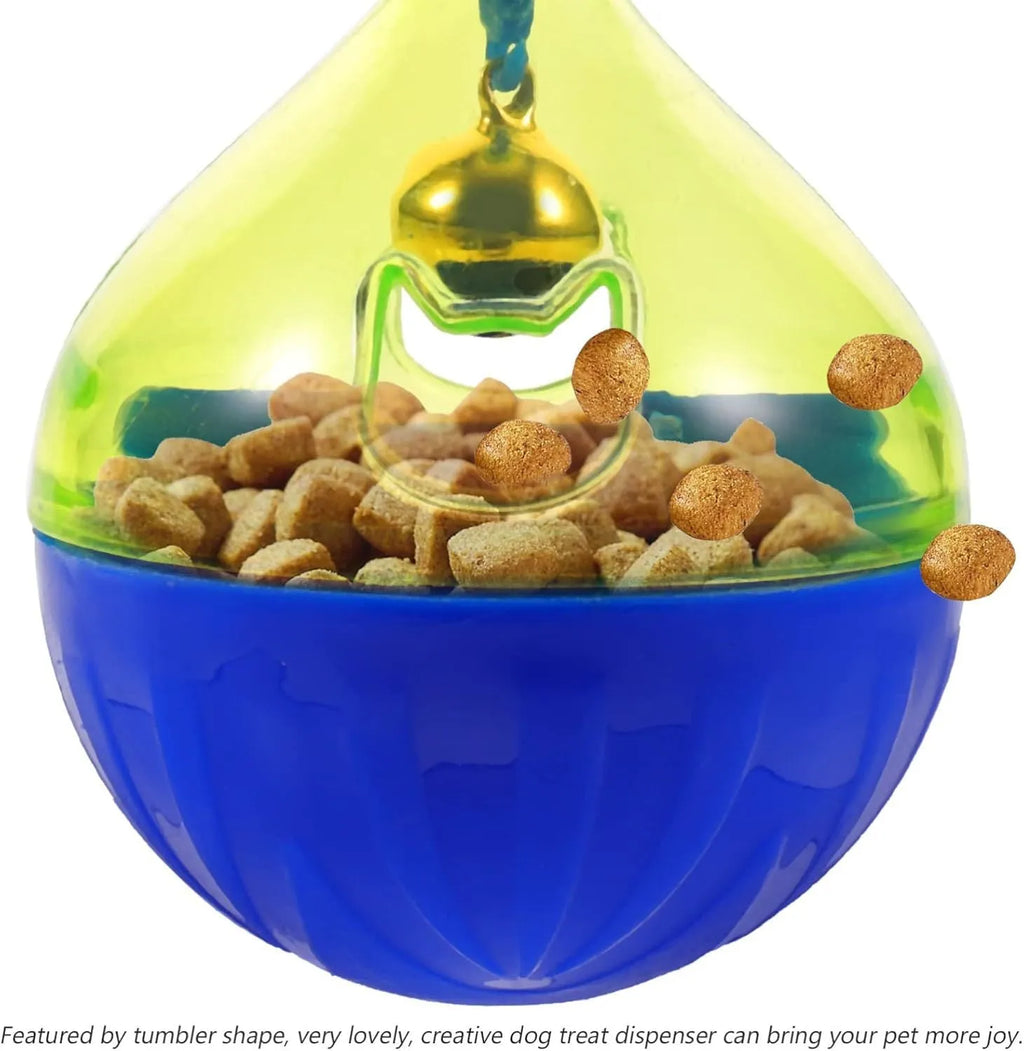 Tumbler-shaped interactive pet treat dispenser ball for dogs and cats with treat release holes